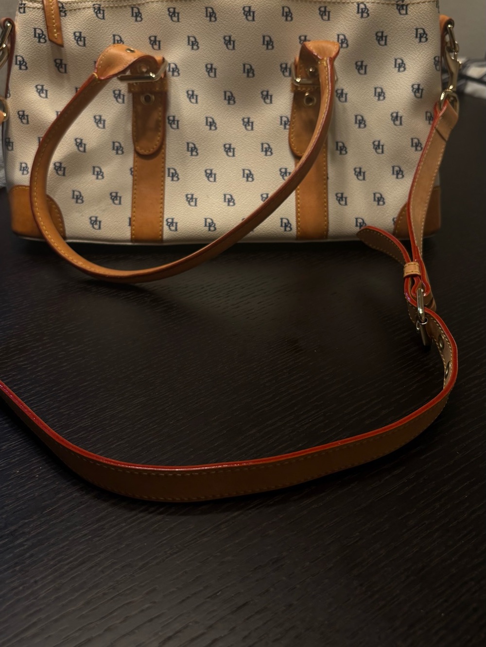 Dooney & Bourke Cream Canvas Satchel with Tan Leather Trim